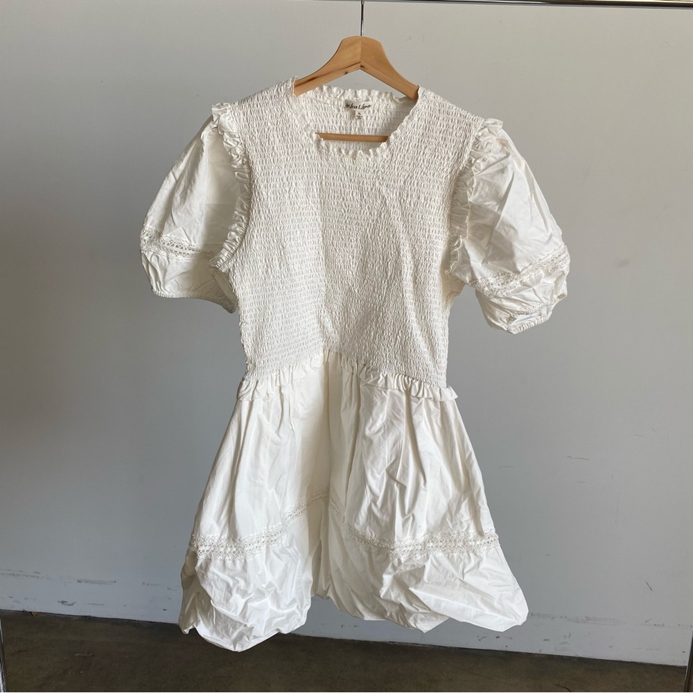 $249 NWT White For Love And Lemons “Sandy” Puff Sleeve Mini Dress Sz X-Large - Picture 4 of 13
